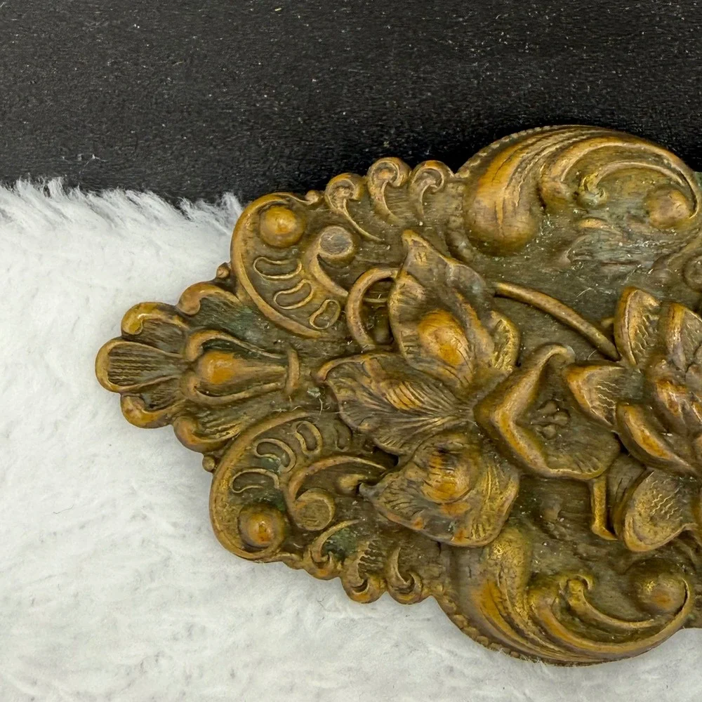 Vintage Floral Repousse Brooch Bronze Tone Large Lotus Statement